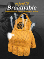 MJMOTO Leather Half Finger Motorcycle Gloves Touchscreen Hard Shell, Black/Yellow L-XXL