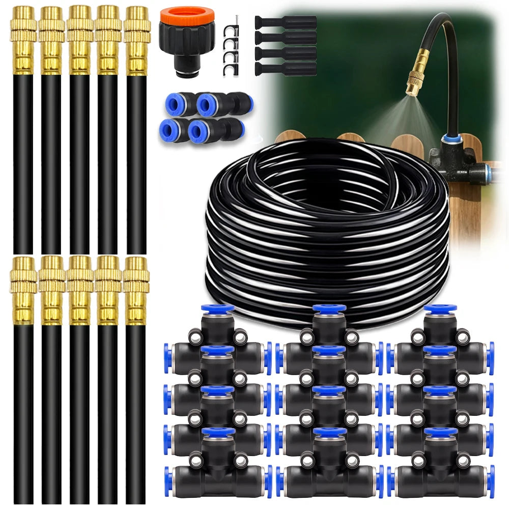 30M-5M DIY Free Bending Universal Sprayer Kit 8mm Hose Patio Misting Cooling System for Garden Plant Fogging Watering Irrigation