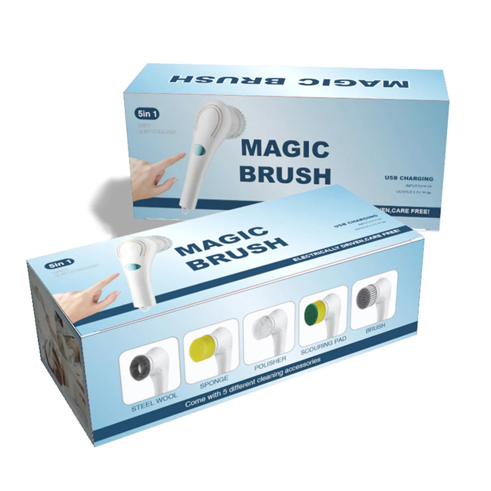 Handheld Eectric Cleaning Brush Cordless Spin Scrubbe With 5 Replaceable Brush Heads USB Rechargeable 360°Power Scrubbe