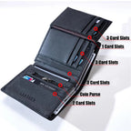 Men's Genuine Leather RFID Blocking Zip Wallet Vertical Credit Card Holder, Black/Coffee
