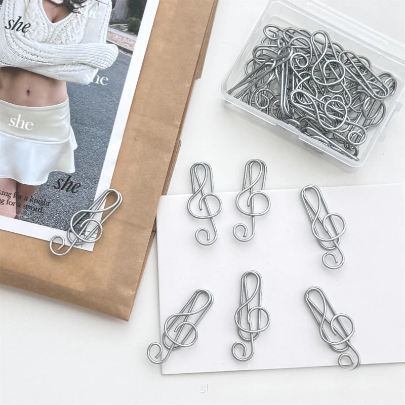 10Pcs Korean INS-style Silver Musical Note Paperclips Girls' Notebook Index Bookmark Memo Photo Decorative Clips File Binder