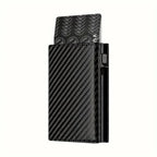Men's Wallet with Zipper Coin Purse Automatic Pop-up Metal Credit Card Holder Minimalist RFID Blocking Business Card Wallet Idea
