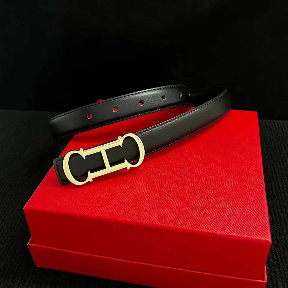 Women's 25mm Belt with Gold Letter Buckle, Jeans Waist Belt, Sizes 95-115cm