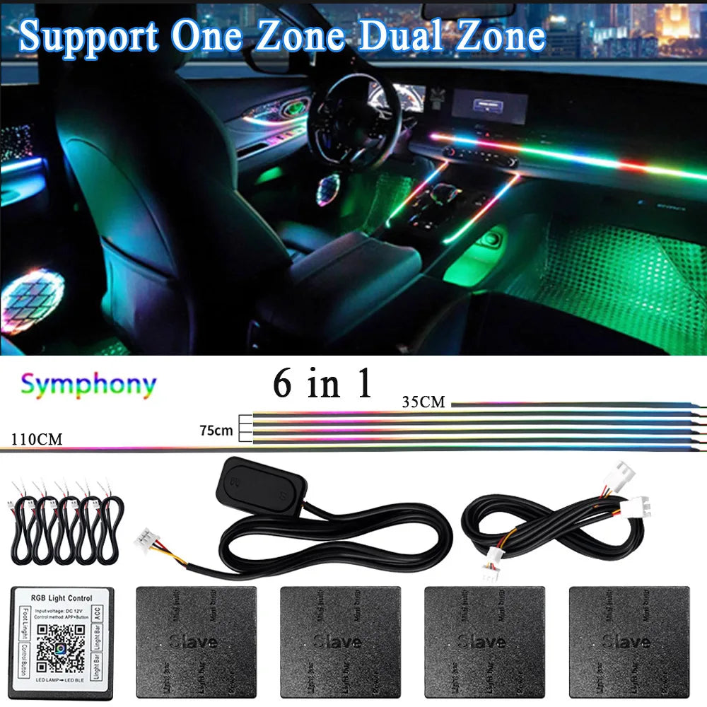 14/18 in 1 Led Acrylic Car Ambient Light RGB 64 213 Color Symphony Acrylic APP Streamer Atmosphere Lamp Kit One Zone Dual Zone