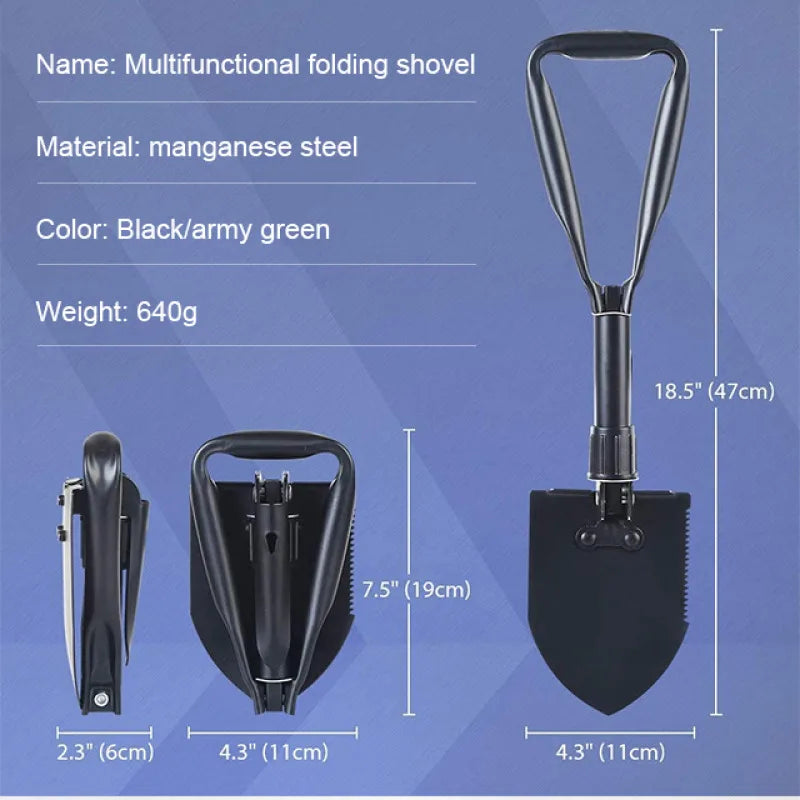 Outdoor 3-in-1 Foldable Shovel Portable Multifunctional Camping Shovel with Bag for Hiking, Off-roading DIY Projects At Home
