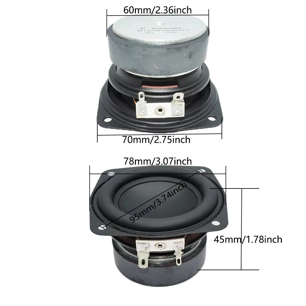 2 Pcs 3 Inch 78MM Subwoofer Speaker 4 Ohm 15W Bass Audio Square Woofer DIY Bookshelf Loudspeaker Home Theater Sound Music