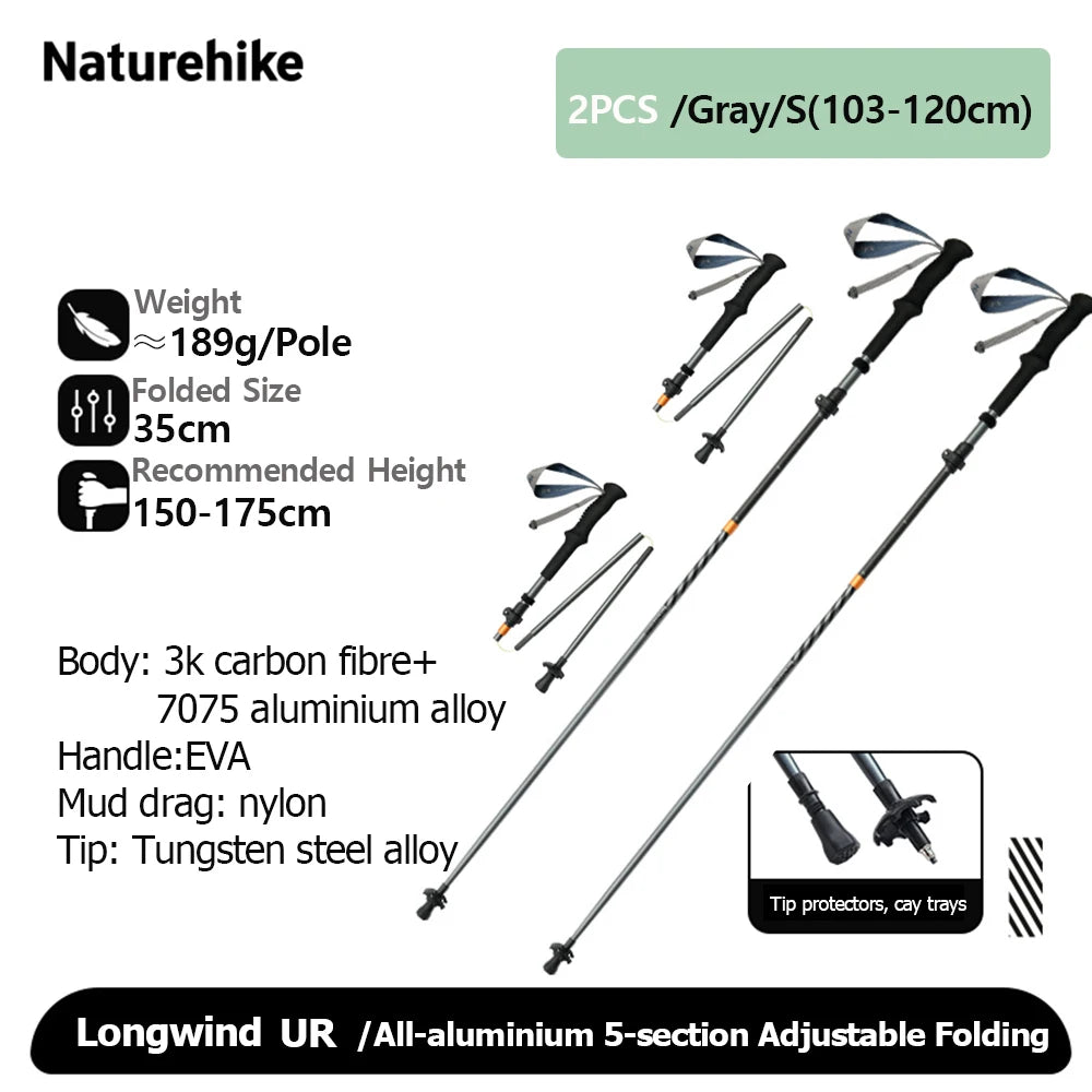 Naturehike Climbing Mountaineering Walking Stick Portable Folding Telescopic Hiking Pole Outdoor Trekking Poles Telescopic Baton