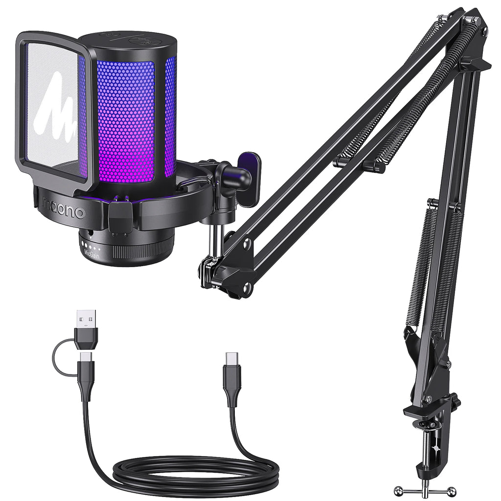 maono DGM20S USB Microphone Gaming Mic Condenser Mic RGB USB Mic with Mic Gain and Noise reduction software for Gaming,Recording