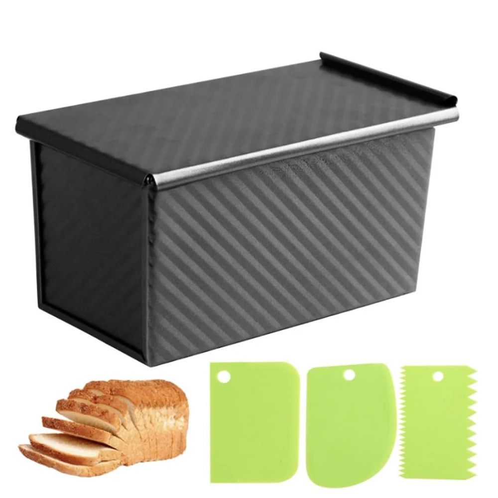 Long Pullman Loaf Pan with Lid Non-Stick Carbon Steel Bread Toast Mold Heavy Duty Bread Pan with Dough Scraper Baking Supplies