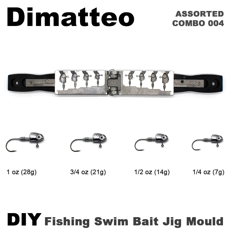 Dimatteo DIY Fishing 97 pcs Swim Bait Jig Head Mould ADRJHM/ASSORTED COMBO 4 Cavities 1/4oz 1/2oz 3/4oz 1oz