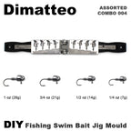 Dimatteo DIY Fishing 97 pcs Swim Bait Jig Head Mould ADRJHM/ASSORTED COMBO 4 Cavities 1/4oz 1/2oz 3/4oz 1oz