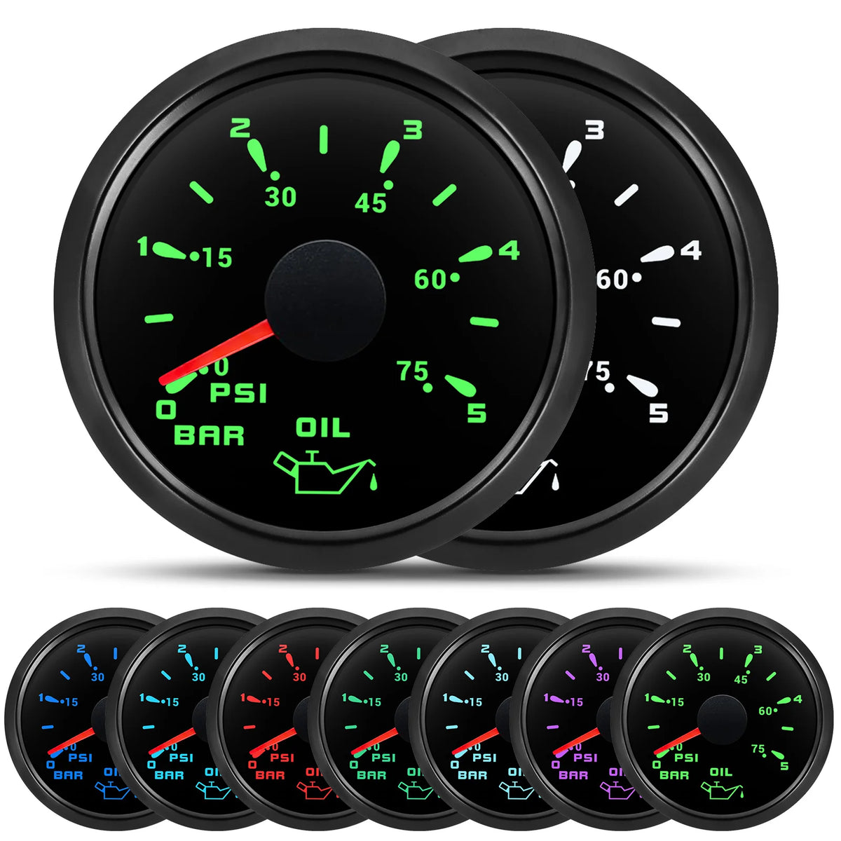 Custom Auto Car 52mm Oil Pressure Gauge+Sensor 7 Color Backlight 0~5Bar 0-10Bar Oil Press Meter with Sensor Marine Boat 12V24V