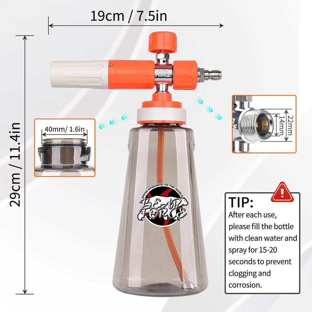Pressure Washer Upgraded Foam Cannon for 1/4” Quick Connector with 360°Adjustable Spray Nozzle, 1L Foam Cannon Soap Dispenser