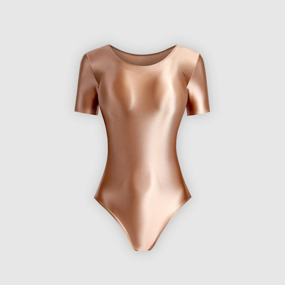 XClocKNYoung satin glossy swimsuit smooth T-shaped high fork short sleeve satin glossy swimsuit Yoga sportswear gymnastic suit
