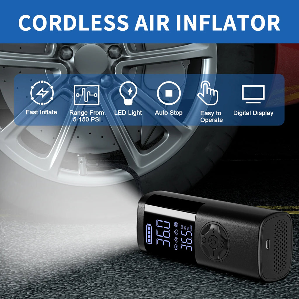 2025 New Multifunctional Cordless Air Pump Portable Air Compressor&Inflator,7-in-1 LED Display,Flashlight Inflatable Pump