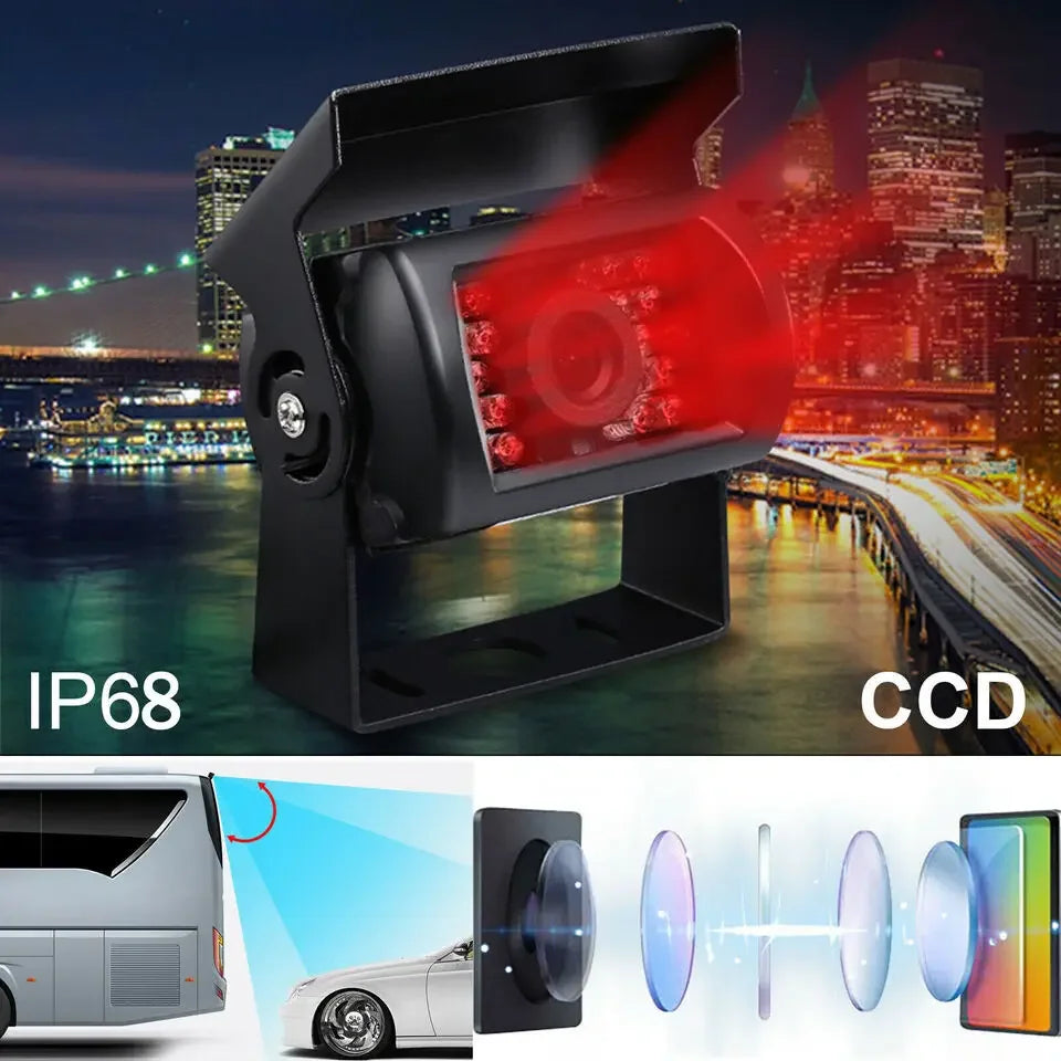 Bileeko 12-24v For RV Truck Bus Van Car IR Back Up Camera Night Vision System 7" Rear View Monitor 10m AV cable