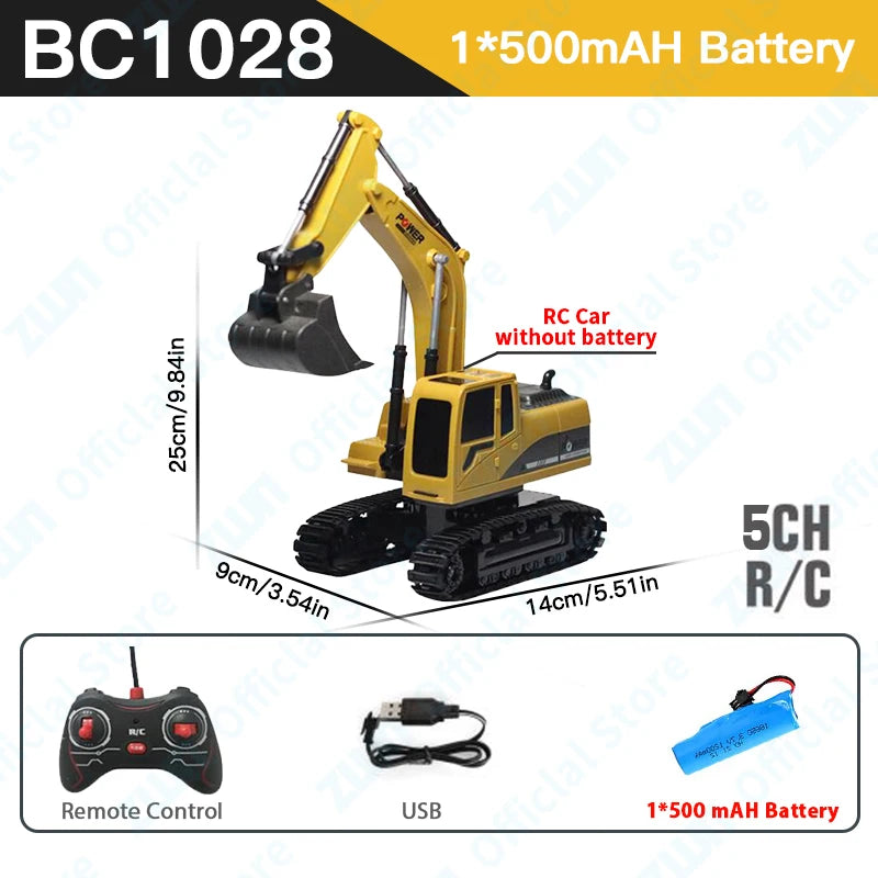 ZWN 2.4G 6/5CH Remote Control Excavator RC Model Car Toy Professional Alloy Plastic Simulation Construction Vehicle For Kid Gift