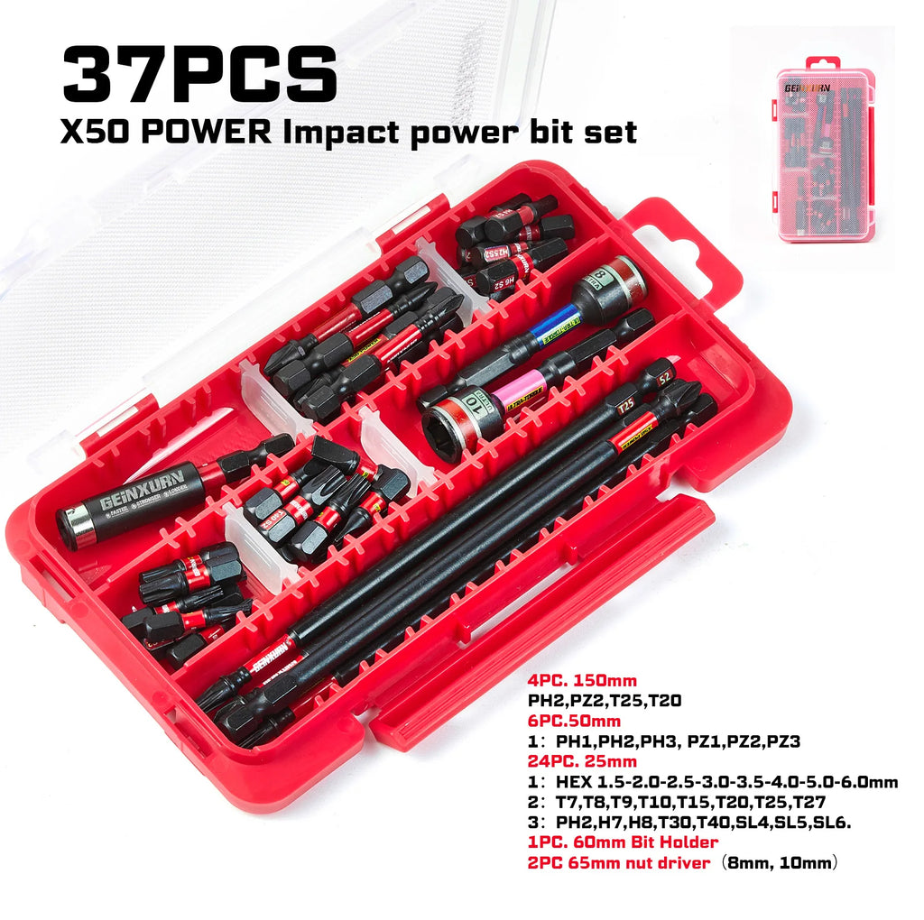 Geinxurn Impact Screwdriver Bits Set,Case Storage Magnetic S2 Steel Multi Insert Power Bits Tips with Bit Holder and Nut Driver