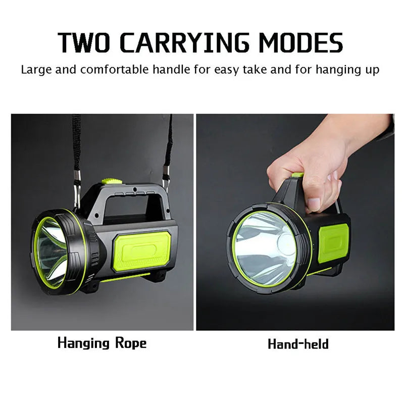 Rechargeable LED searchlight flashlight hand lamp, 2 light modes, waterproof, 1pc