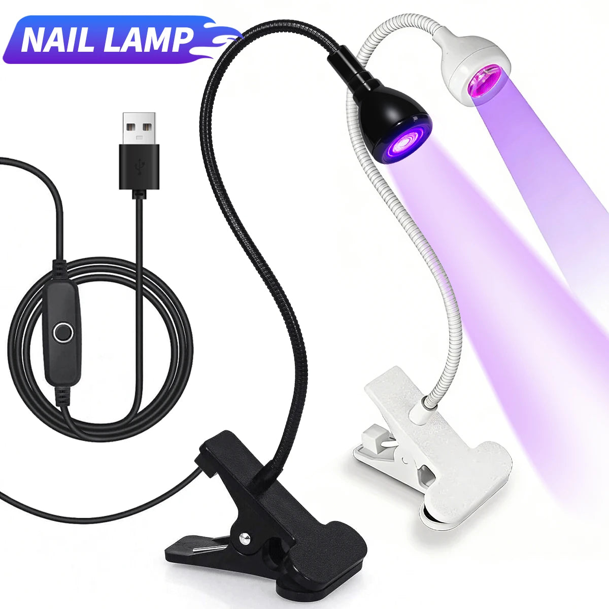 Portable LED Nail Dryer Lamp with Clip for Gel Polish, Black or Silver
