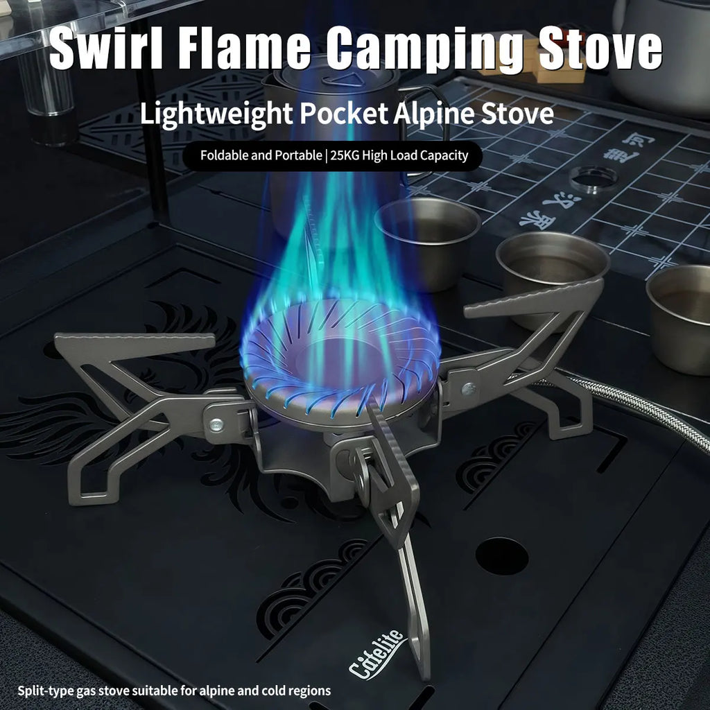 Portable Split Camping Gas Stove 4200W Swirl Flame Burner with Adapter, Light Grey