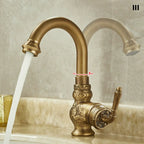 Antique Carved Bathroom Faucet Basin Faucets Brass Hot & Cold Bathroom Sink Faucet Deck Mounted Lavotory Faucet Mixer Water Tap