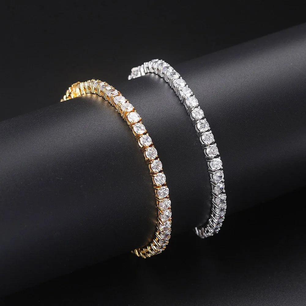 1 Row Cubic Zirconia Tennis Bracelet, Gold/Rose/White Gold Color, 6.5-9in, 3-6mm