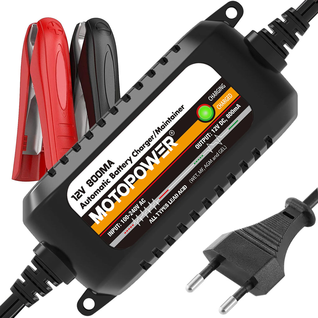 MOTOPOWER 12V 800mA Automatic Car Battery Charger Maintainer, Smart Charger, US/EU Plug