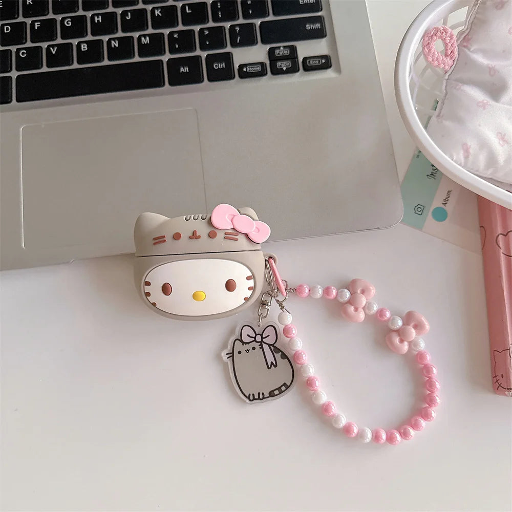 Kawaii 3D Hellokitty Headphone Case Silicone Shockproof Cover for Apple Airpods Pro 2 Pro 3 Airpods 4 3 2 Case with Chain Charm