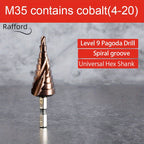 Rafford 4-12/4-20/4-32mm M35 Cobalt Step Drill Bit Tapered HSS-CO HSS Drill Bit Spiral Groove Triangle Shank For Stainless Steel