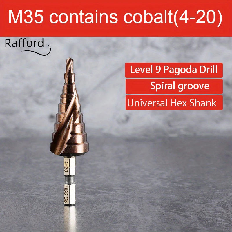 Rafford 4-12/4-20/4-32mm M35 Cobalt Step Drill Bit Tapered HSS-CO HSS Drill Bit Spiral Groove Triangle Shank For Stainless Steel