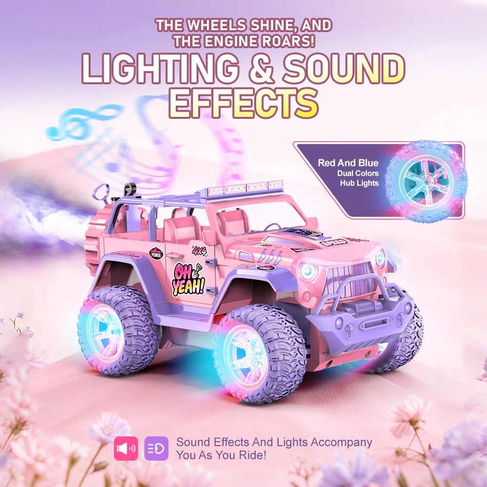 1:16 Pink remote control car DIY stickers music light spray off-road toy car Christmas gift