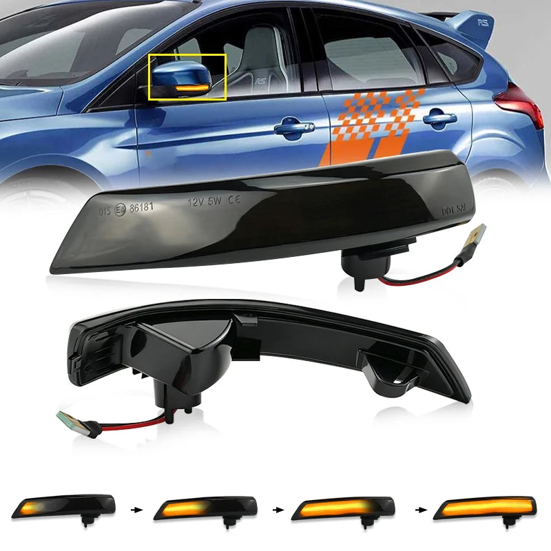 For Ford Focus Mk3 LED Light 2 3 Mk2 Mondeo Mk4 Turn Signal Lamp Flowing Side Wing Rear View Mirror Blinker Dynamic 2PCS
