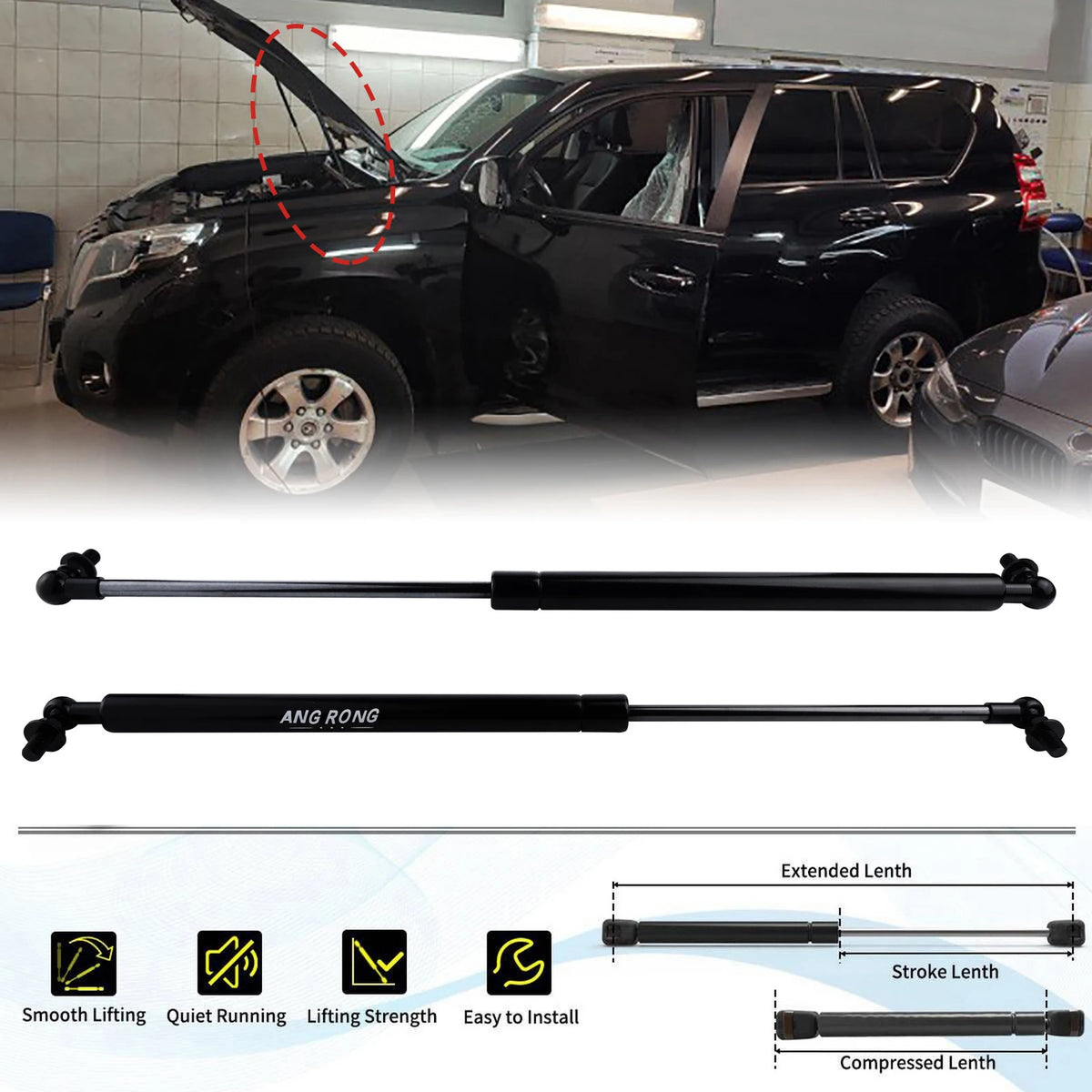 2x Front Hood Bonnet Gas Struts Lift Supports for Toyota Land Cruiser Prado 120 J120 2002-2009