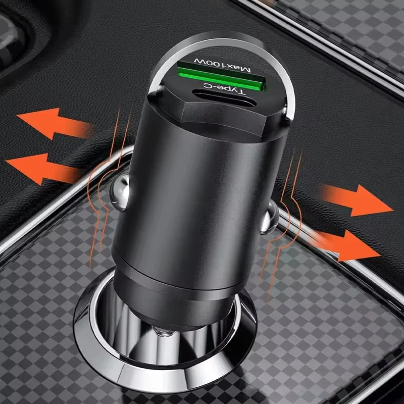 100W Car Charger USB Fast Charging For IPhone QC3.0 Mini PD USB Type C Charger Car Phone Charger For Samsung XiaoMi