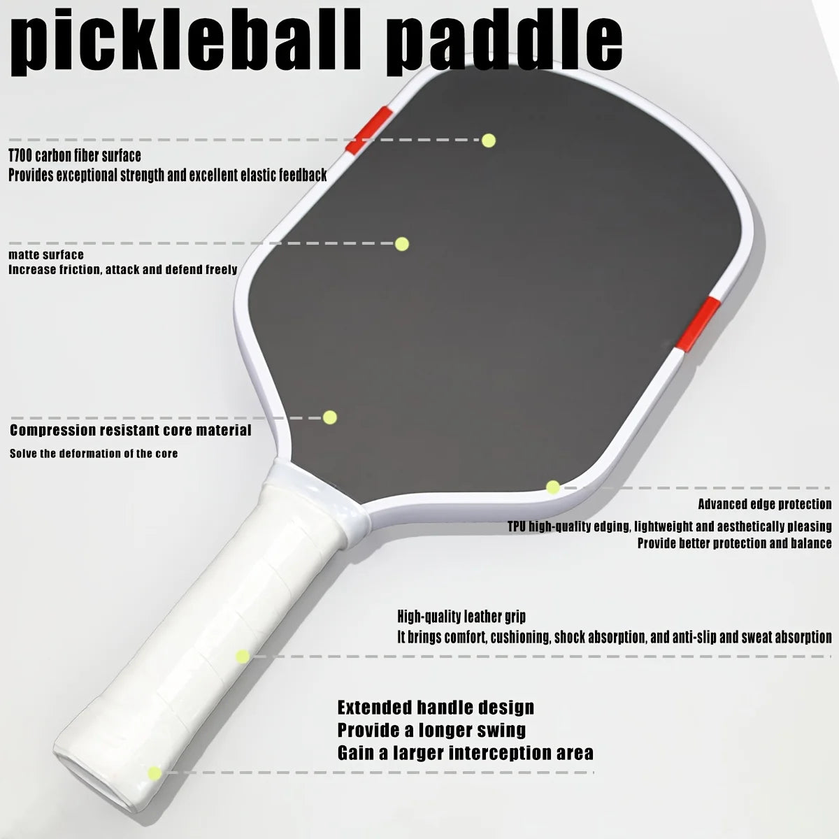 High quality Fifth Generation  EVA Surround Foam Boom Equipped with metal counterweights Pickleball Paddle Raw Carbon Fibe