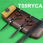 Japan 440C Titanium Qlating Barber Professional Scissors for Hairdresser 5.5 / 6.0 Cutting Thinning Black Hair Scissor Shears