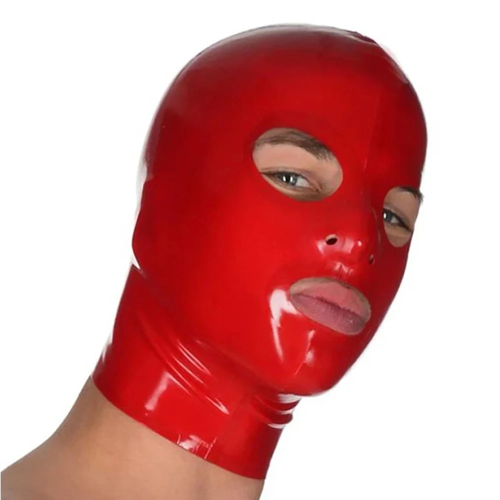 Red Latex Mask Catsuits Bodysuit Hood Cosplay Mask Party Latex Hoods Rubber Hood