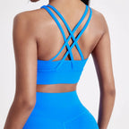 Women Cross Back Sports Bra Top with Removable Pads, Solid Colors, Sizes S-L