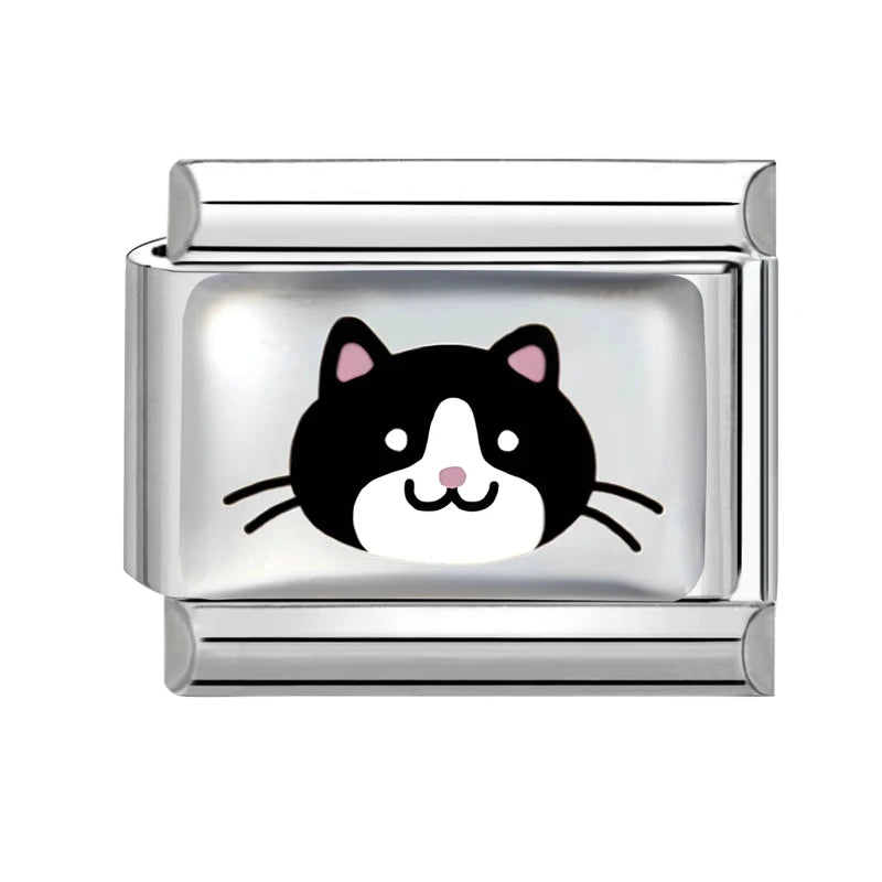 2025 Original Cute Cartoon Colorful Pet Dog Black Cats Italian Charm Links Fit 9mm Stainless Steel Bracelet Men Women DIY Making