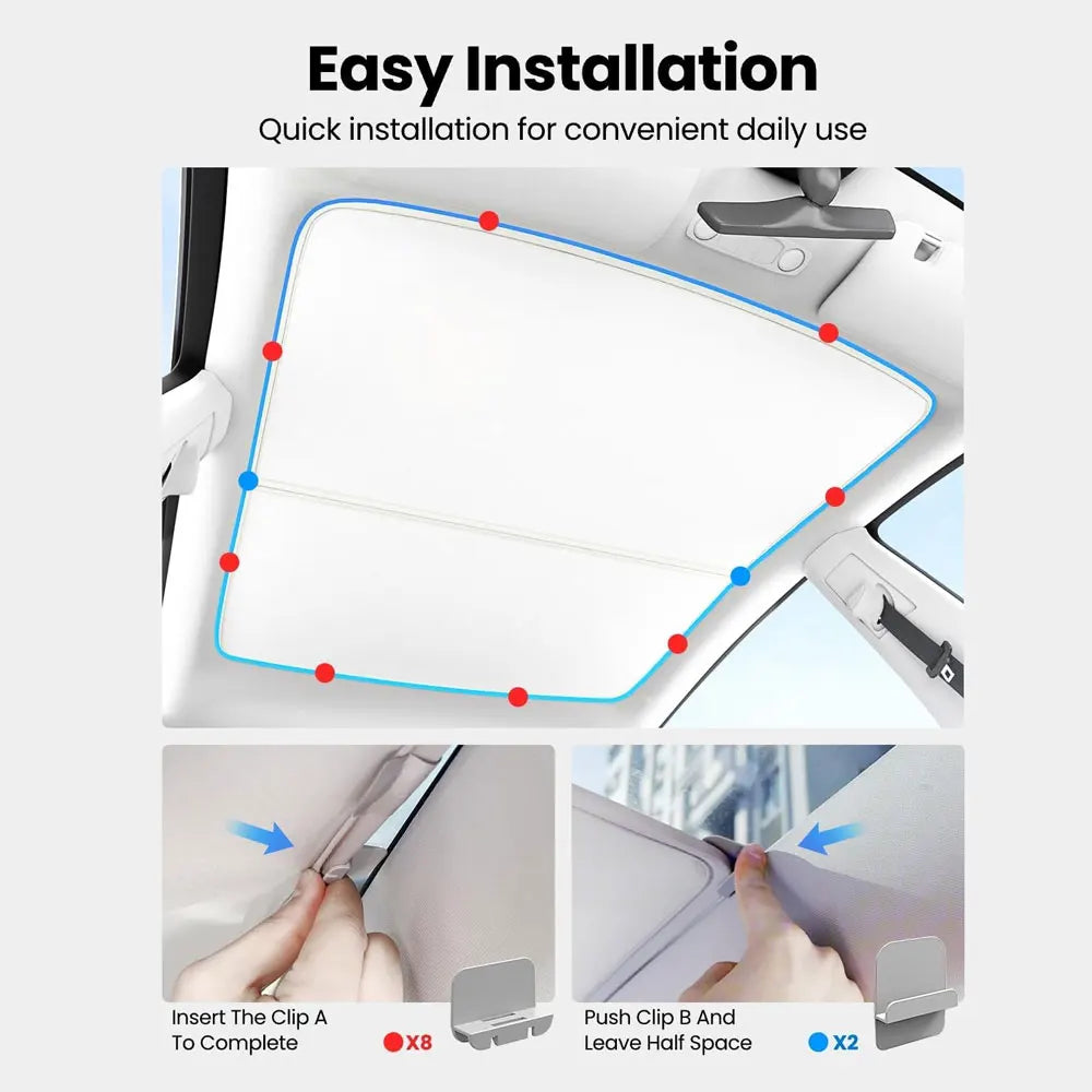 For Tesla Model 3 2017-2023 Sunshade Sunroof Upgrade Ice Cloth Buckle Sun Shades Glass Roof Front Rear Skylight