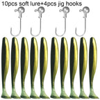 14PCS Gear Kit 10PCS Soft Lure 5.5cm 7cm 10cm T Tail Worm 4PCS Jigging Head Hook 3g 5g 10g Metal Jig Fishing Pesca Swimbait Bait