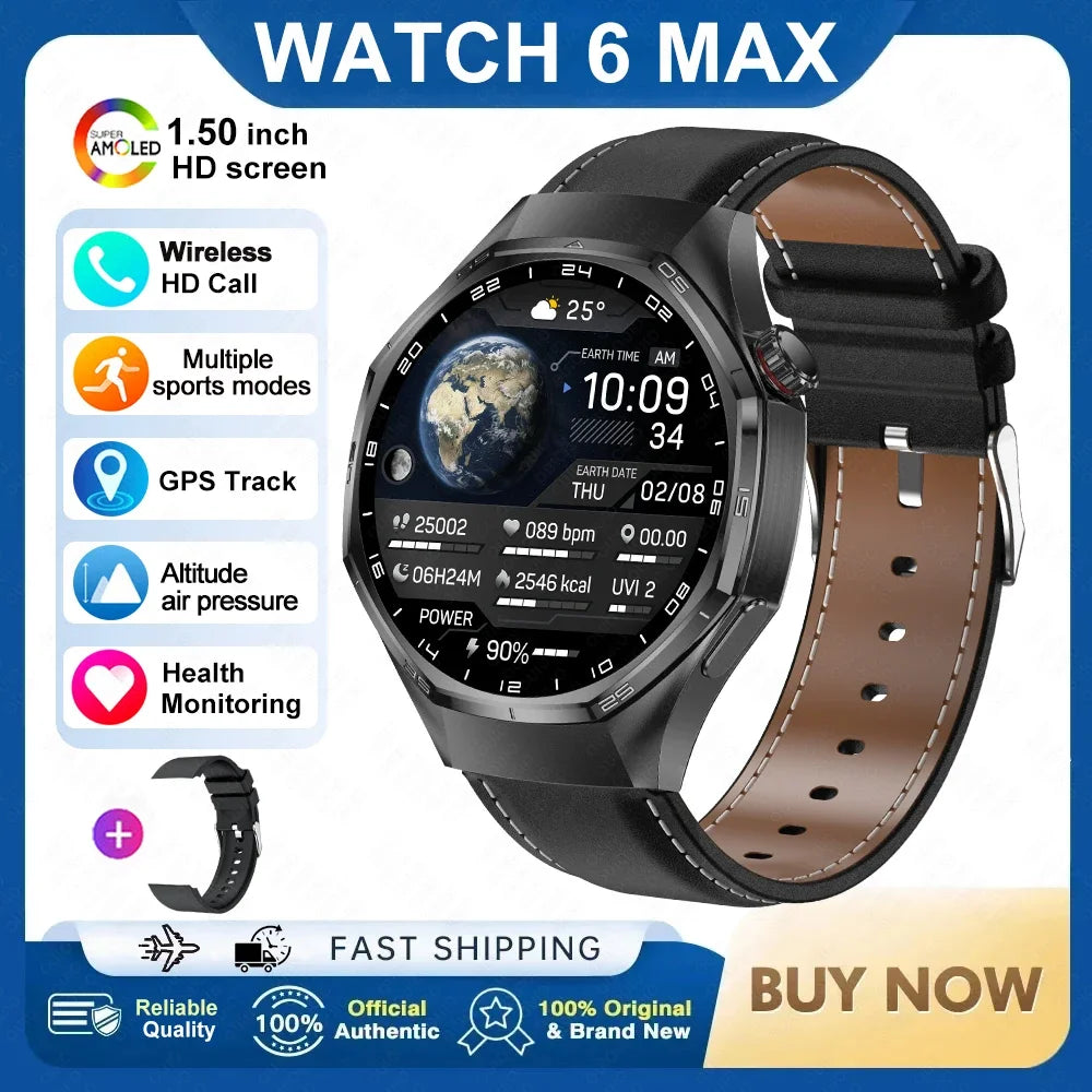 2026 New Watch 6 Max Smart Watch Men GPS Altitude Air Pressure Heart Rate Health Monitoring Bluetooth Call Business Smartwatch