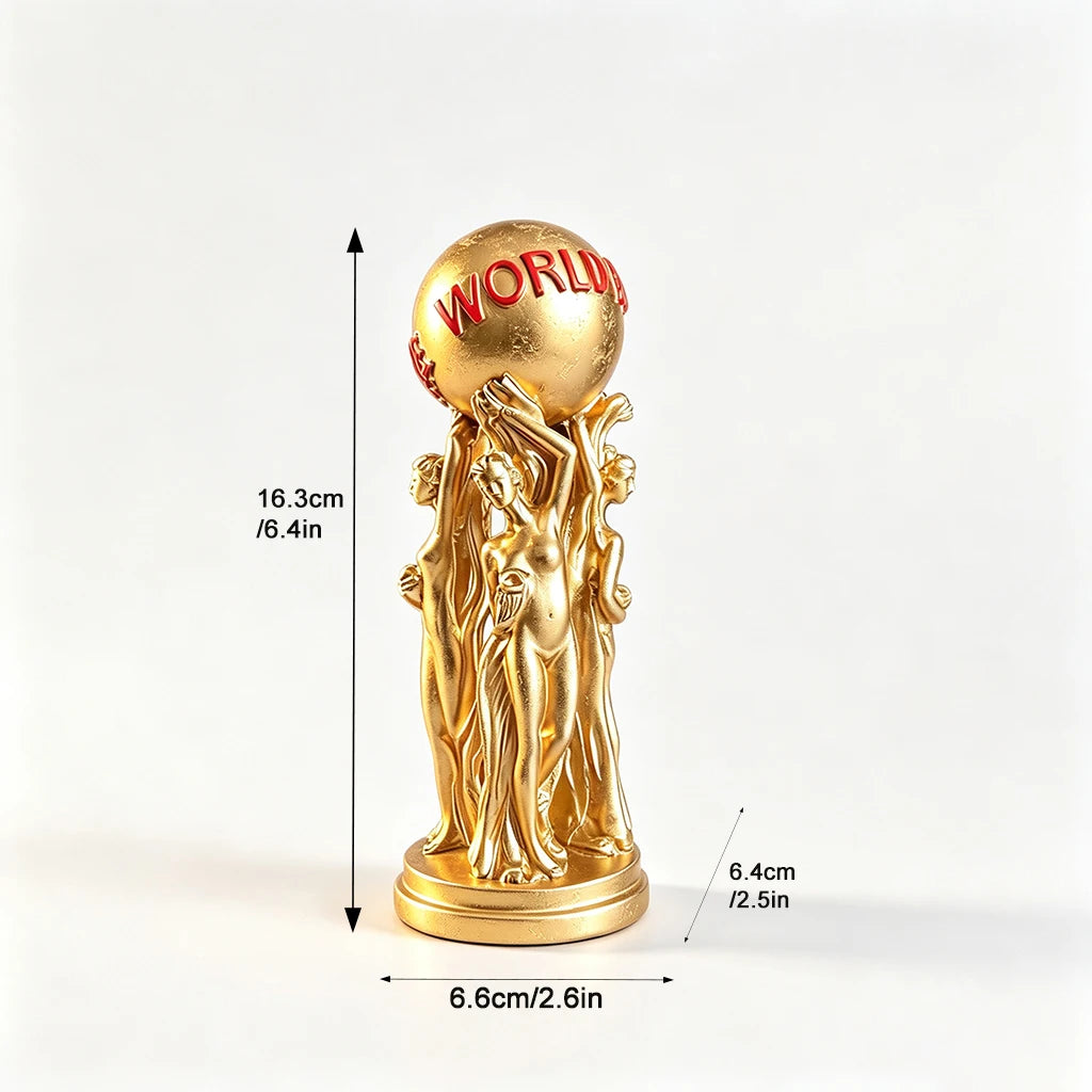1 Piece of Light Luxury Art Ornament Featuring Three People Holding a Ball, with a Golden Texture and Engraved Text: the World Is Yours, a Great Item for Creating an Inspirational Atmosphere on the Living Room Table