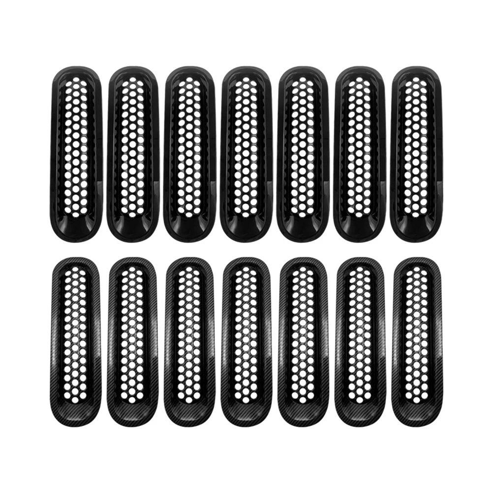 Car Front Grille Mesh Inserts 7pcs, Black Clip-in Grille Guard for Jeep Wrangler JK JKU 2007-2015