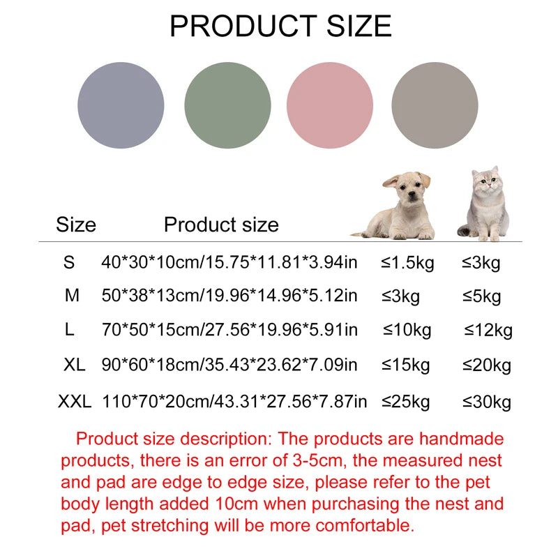 B-Square Anti-Slip Pet Bed Cushion for Small Dogs & Cats, Breathable Soft, Cream/Gray/Green/Pink
