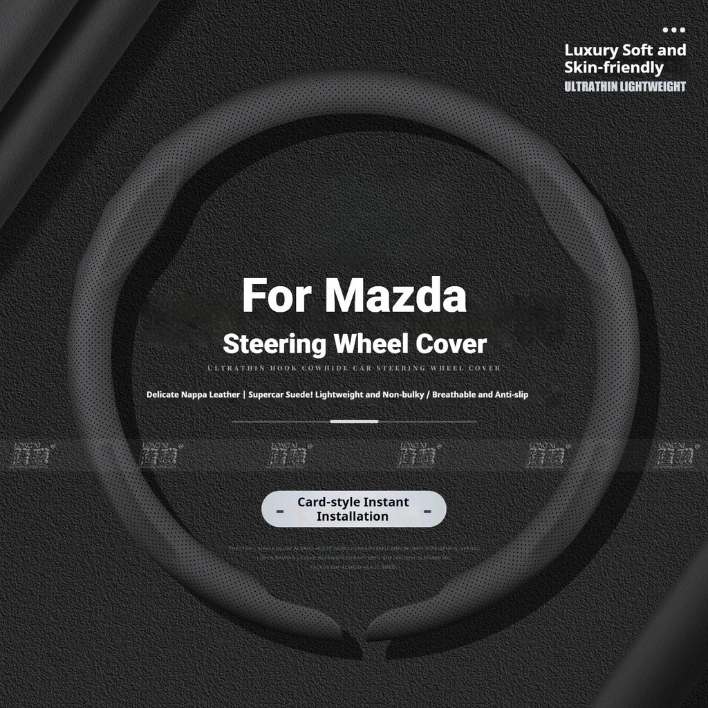 Snap-on leather steering wheel cover for Mazda 3 5 6 CX-5 CX-9 MX-5, black/brown/red/orange