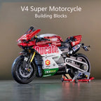 Famous V4 Motorcycle Building Blocks Set,Super Motorbike Model Kit,Technical Racing,STEM Assembled Toys Gifts For Boys And Girls