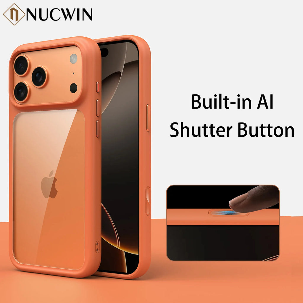 Luxury Orange Shield Matte Transparent Phone Case For iPhone 17 Pro Max 17 Pro 17 New Metal Buttons Skin Feel Shockproof Cover