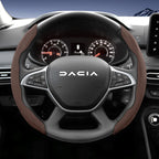 Suitable for Dacia Sports Suede Steering Wheel Cover, Split Snap-On Anti-Slip Style, for Models Such as Sandero Stepway, Duster, Jogger, Bigster, Spring, Electric, Cargo, Logan, Etc., in Black, Brown, Mocha, and Red Co